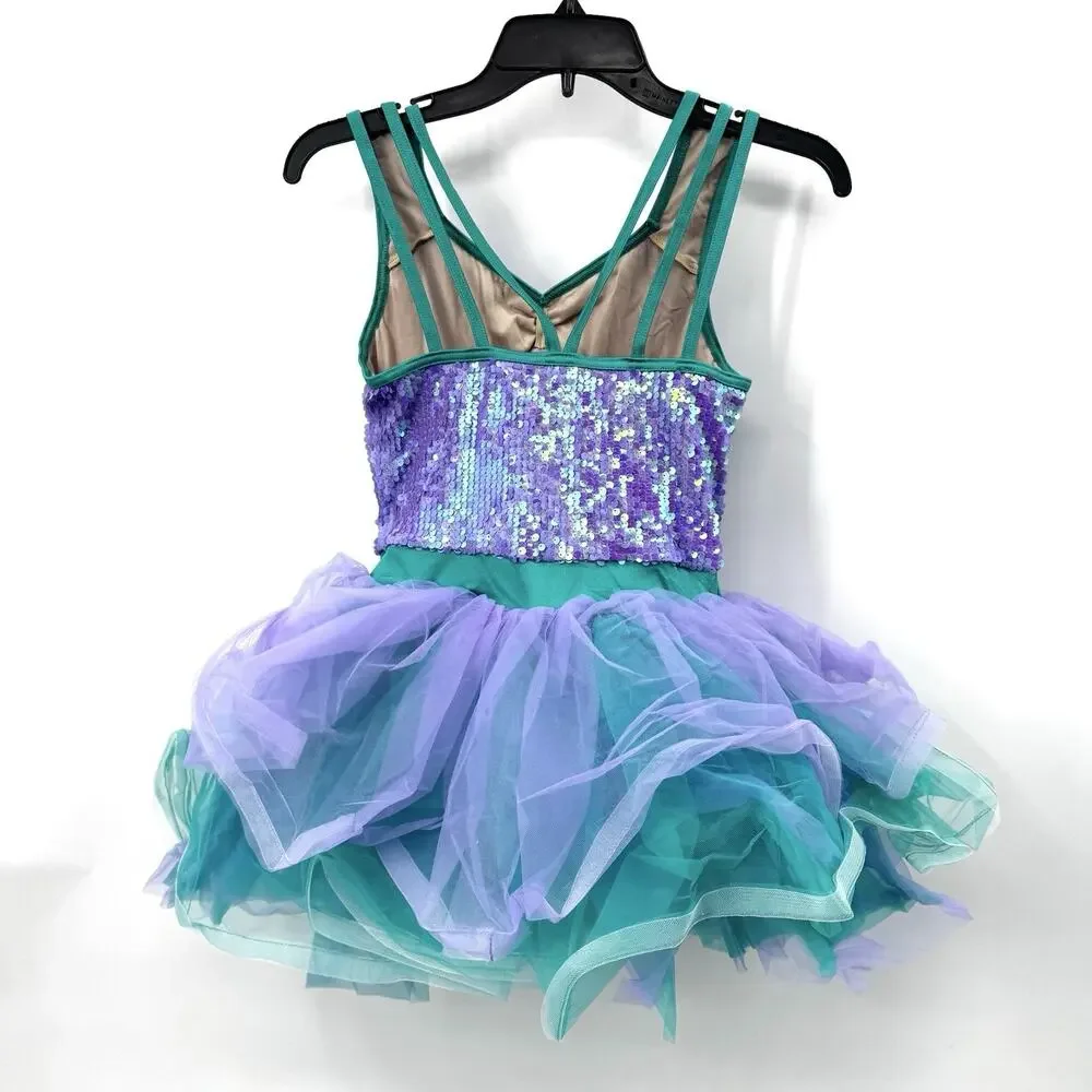 Weissman Showtime Go Bananas Violet Purple Teal Sequin Tutu Feathers 13837 XLC